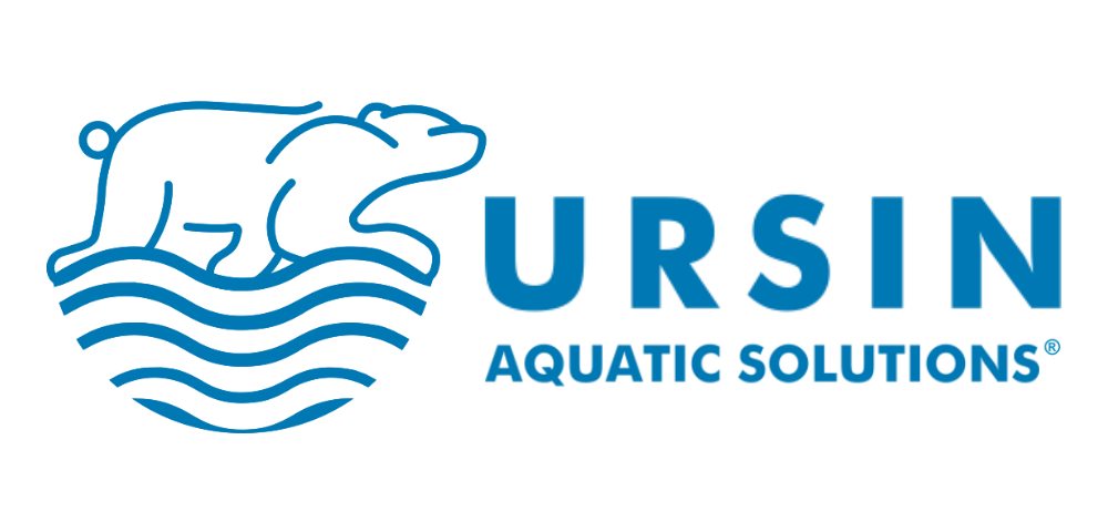 Ursin Aquatic Solutions logo featuring a bear above stylized water waves representing Florida public pool compliance services.